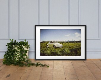 VW Beetle. Framed print of digital art. Designed and created in the UK for car lovers everywhere.