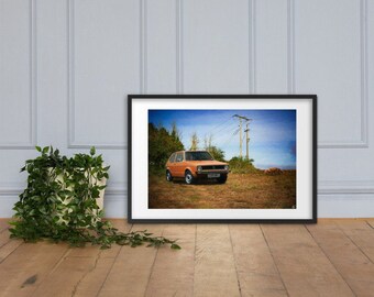 VW Golf Mark 1. Framed print of digital art. Designed and created in the UK for car lovers everywhere.
