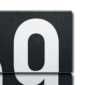 May include: A white number "0" on a black background. The number is made of a thick, bold font and is set against a textured, dark gray surface.