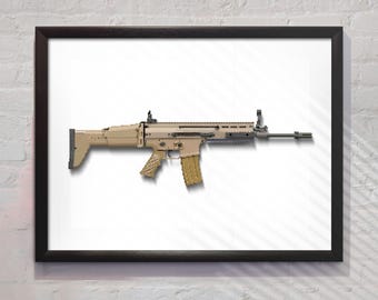 Framed poster of a Scar Rifle created using pixels