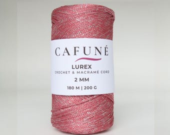 2mm Lurex Crochet Cord, Metallic Macrame Cord, Bag Making Yarn, Braided Polypropylene Cord, Sparkle Yarn, 180m 200g