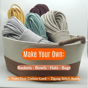 Cordón de algodón 6–7 mm con núcleo acrílico – 50 m |Cuerda trenzada para cestas, bolsos y placemats | Extra rígido para costura coil–Cafuné