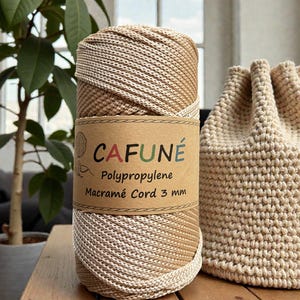 Cordón de Macramé 3mm Polipropileno para Bolsos de Ganchillo | Resistente al Agua | 135m | Cafuné