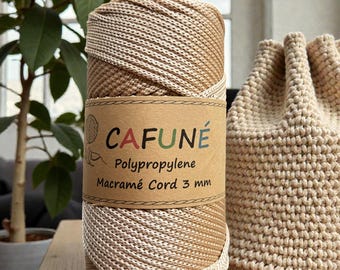 Makramee Kordel 3mm Polypropylen | Für gehäkelte Taschen | Wasserfest | 135m | Cafuné