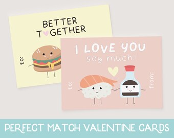 Perfect Match Valentine Cards, Printable Valentine Cards, Eggs and Bacon, Milk and Cookies, Kids Valentines Cards