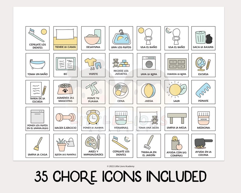 Spanish Chore Chart Kids Responsibility Chart Daily Routine Etsy Canada