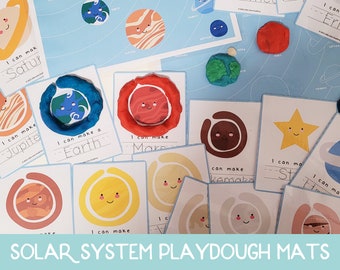 Tappetini per pasta modellabile con sistema solare, Tappetini per pasta modellabile, Attività sul sistema solare, Scuola materna sul sistema solare, Tappetino per pasta modellabile spaziale, Kit per pasta modellabile spaziale