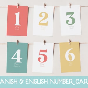 Spanish to English Number Cards, 1-20 Flashcards, Bilingual Number carPreschool Numbers, Preschool Homeschool, Preschool Printables
