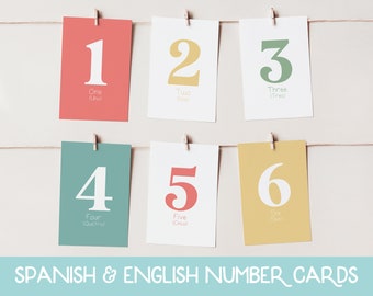 Spanish to English Number Cards, 1-20 Flashcards, Bilingual Number carPreschool Numbers, Preschool Homeschool, Preschool Printables