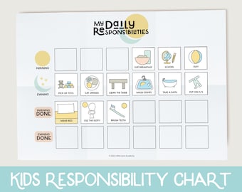 Kids Responsibility Chart, Daily Routine Chart, Daily routine for toddler, Chore chart printable, Chore Chart for Kids