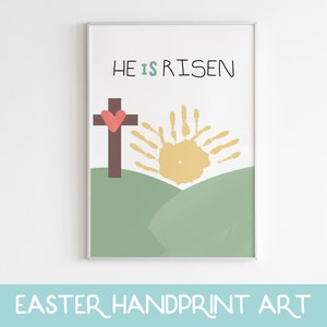 He is Risen printable, Christian Easter Activities, Easter Handprint Art, Sunday School Activities, Handprint Craft Printables