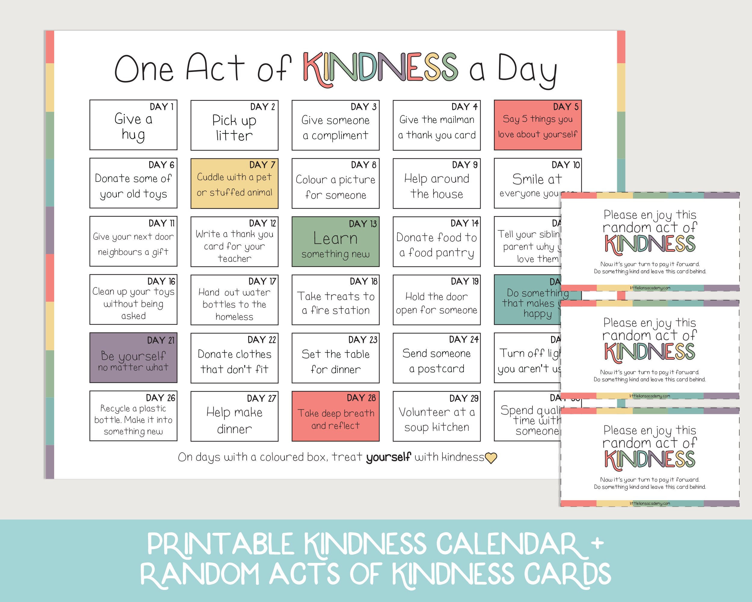 Random Acts of Kindness, Preschool Calendar, Kindness Printables, Treat ...