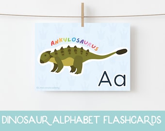 Dinosaur Alphabet Flashcards, Alphabet Printable, ABC Cards, Flash Cards Printable, Homeschool Printable