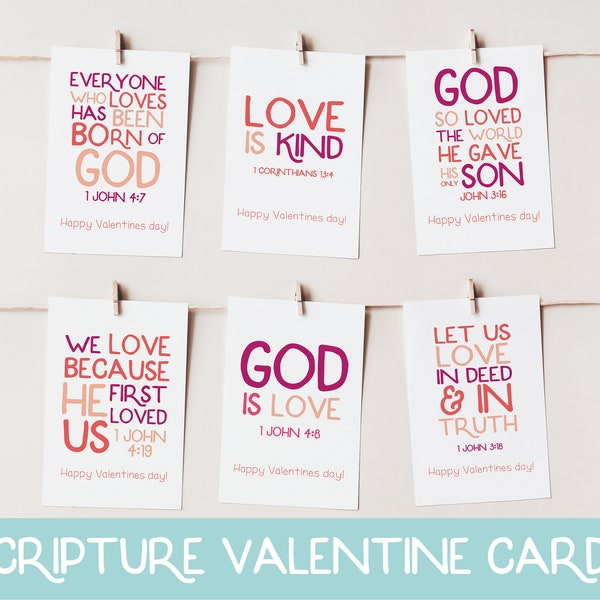 Scripture Valentine Cards, Printable Valentine Cards, Christian Valentine Cards, Kids Valentine Cards, Classroom Valentine