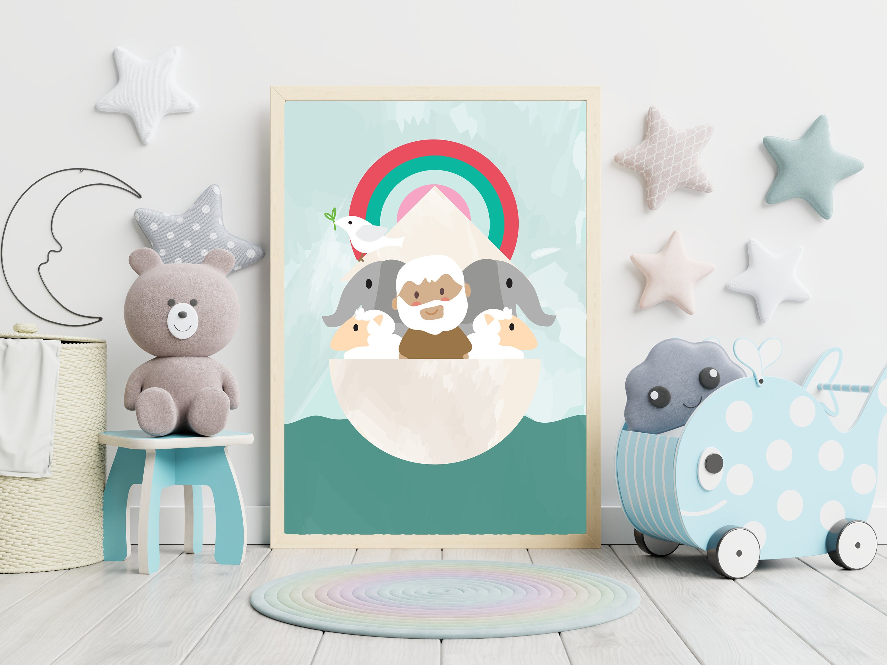Noah's Ark Print, Bible Nursery Decor, Kids Room Wall Art, Noahs Ark ...