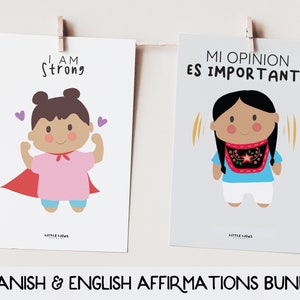 English and Spanish Affirmation Cards for Kids, Printable Affirmation Cards for Kids, Bilingual Flascards