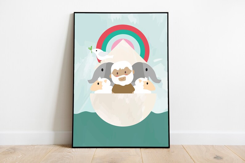 Noah's Ark Print, Bible Nursery Decor, Kids Room Wall Art, Noahs Ark