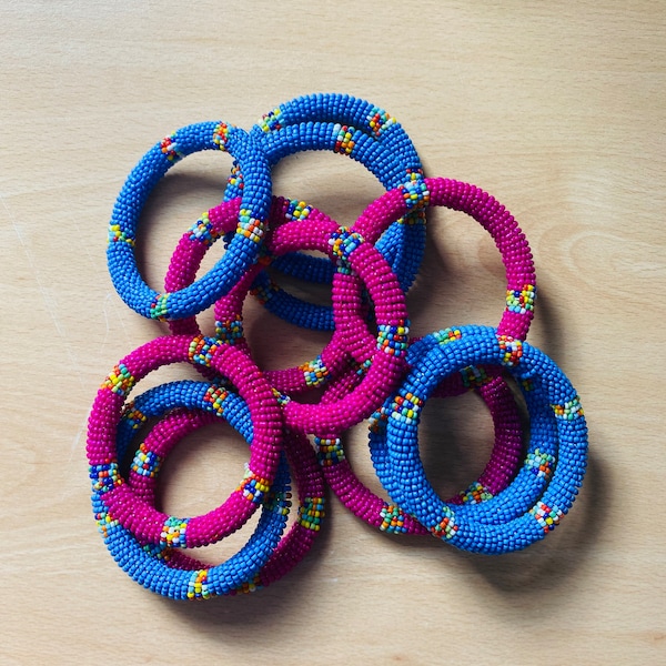 Bracelets de perles africaines Maasai rose|bleu