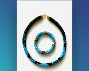 African beaded Maasai necklace & bracelet set