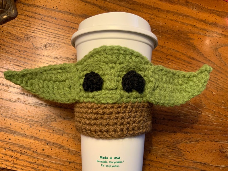 Green alien baby coffee cup cozy cozie OOAK image 1