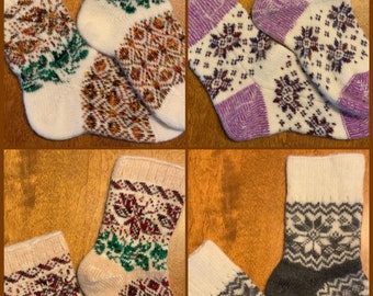 Hand knit wool slipper socks one of a kind