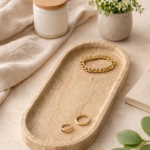 Travertine Tray – Rustic Marble Vanity & Coffee Table Decor image 1