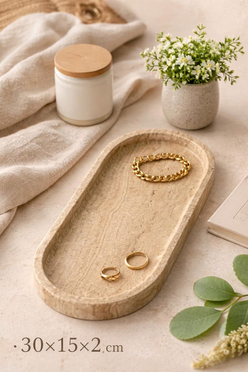 Travertine Tray – Rustic Marble Vanity & Coffee Table Decor image 1