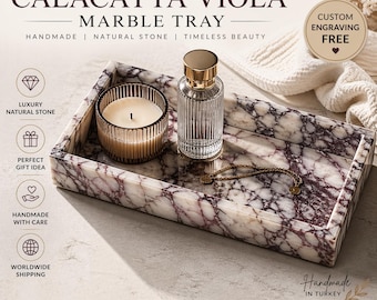 Calacatta Viola Marble Tray, Luxury Bathroom Decor, Coffee Table Tray, Stone Organizer, Handmade Marble Gift, Vanity Tray