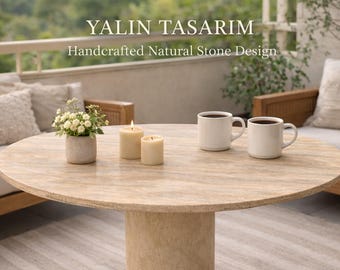Traverten Marble Coffe Table-Handmade Round Stone Table-Rustic Modern Living Room Centerpiece-Traverten Table-Marble Table