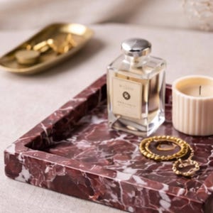 Customizable Rosso Levanto Marble Tray | Red Stone Vanity Organizer, Home Decor