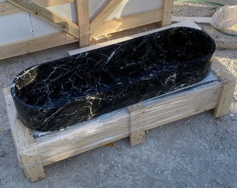 Handcrafted Verde Levanto Marble Sink, Oval Stone Washbasin