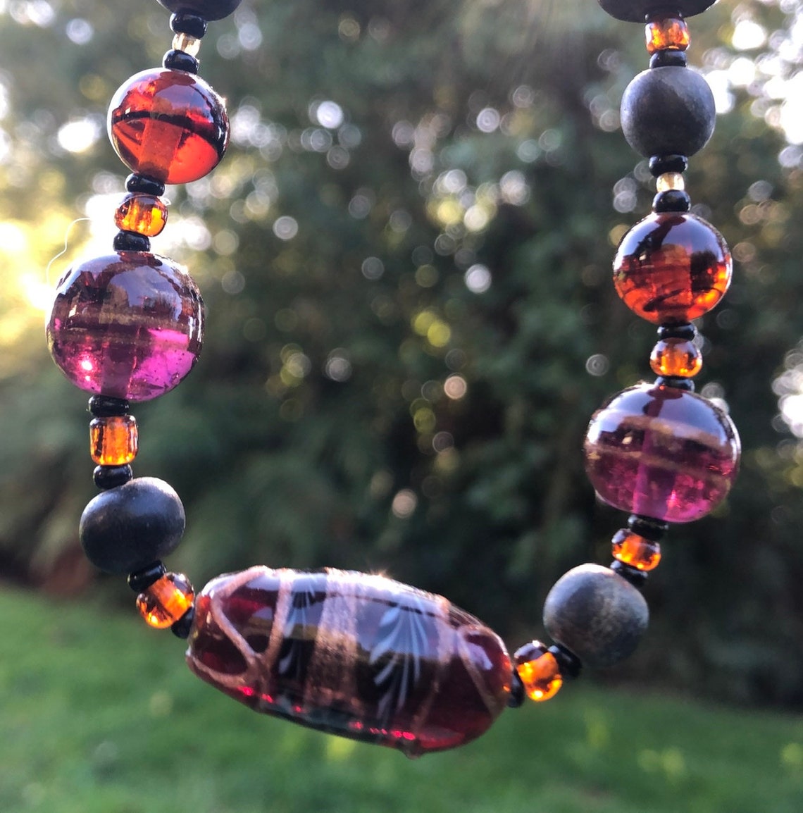 Vintage glass necklace. Etsy