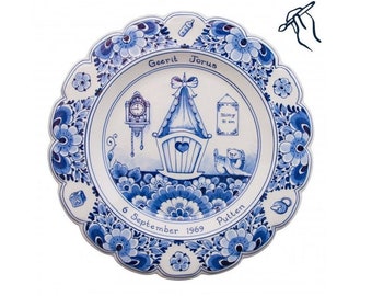 Delft blue personalized porcelain birth plate fully handmade and hand-painted birth gift