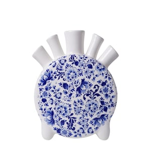 Vase tulipe rond bleu de Delft design tulipe avec plusieurs becs et pieds