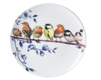 Wall Plate 26 cm, Forest Birds, traditional Delft blue with modern elements and playful designs