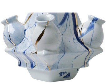 Middle part for tulipiere, pyramid vase, create your own tulip vase! Arty Delft blue designs: marble and gold effect