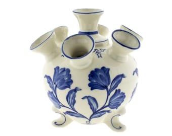 Round Delft blue tulip vase tulip design with several spouts and legs