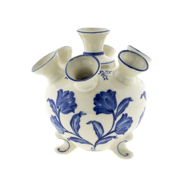 Round Delft blue tulip vase tulip design with several spouts and legs