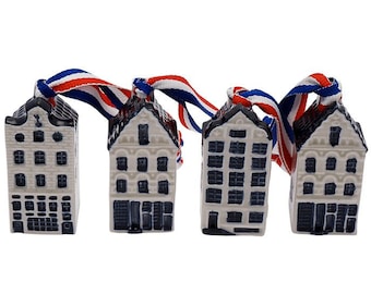 Ornament 5 cm / 4 pcs, Mini Houses, traditional Delft blue with modern elements and playful designs