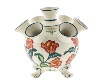 Orange tulip vase with several spouts and lush tulip design