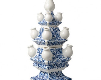 Delft blue tulip vase, three-piece pyramid style, porcelain tulipiere