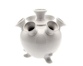 Pure white Delft blue tulip vase ball shape with several spouts in two sizes available