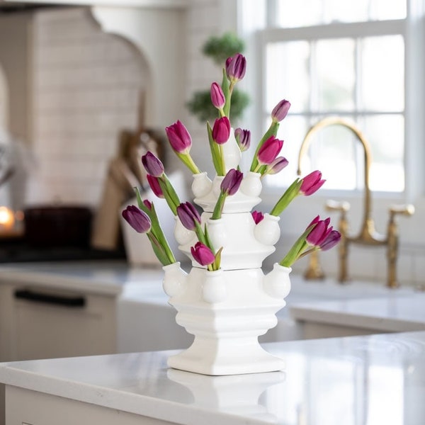 Tulip Vase - 3-tier - White - Ceramic - 40 cm