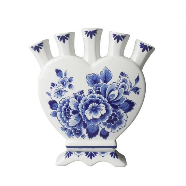 Heart shaped tulip vase, Delft blue porcelain with several spouts