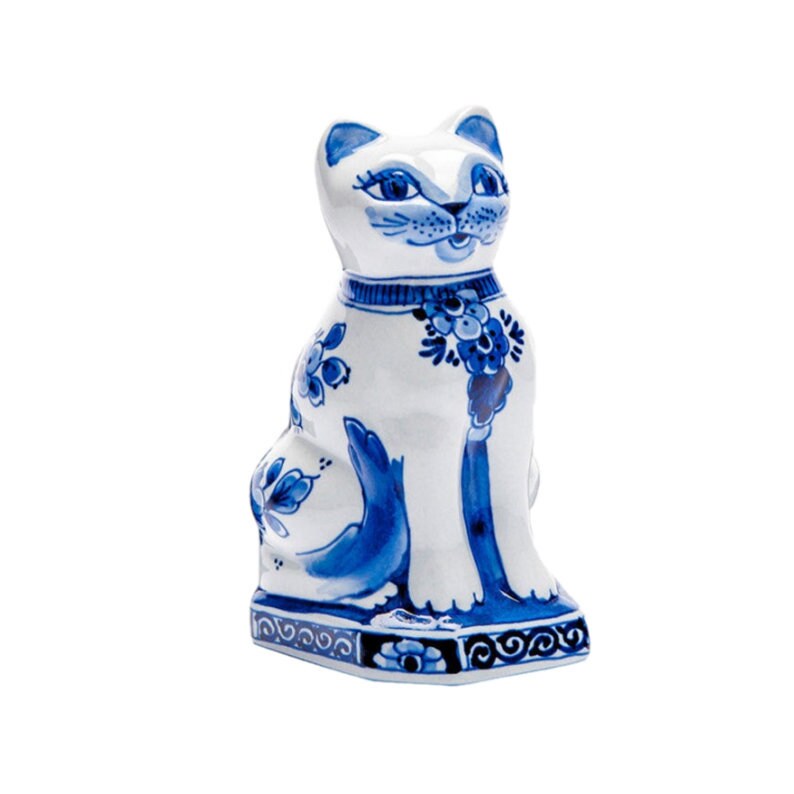 Delft Blue Cat Statue of Porcelain Handpainted and Signed Etsy
