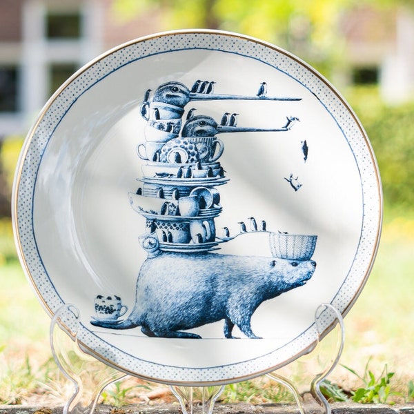 Wall Plate by Redmer Hoekstra 'Beaver', Delft blue