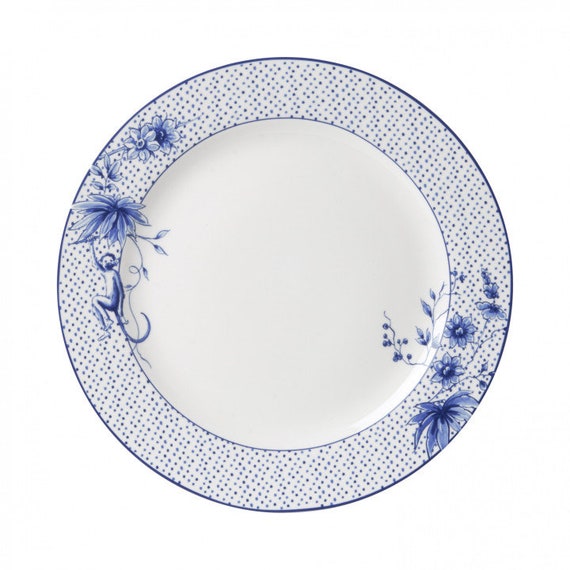 Delft Blue Dinner Plate Porcelain Decorated With Monkeys Etsy