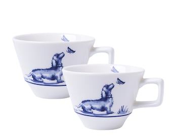 Cups 90 ml / 2 pcs, Sharing Moments Dachshund Nhaan, Delft blue porcelain