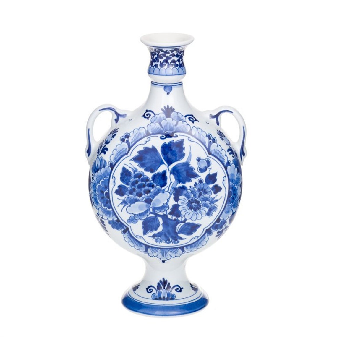 Delft blue porcelain tulip vase with handles and floral Etsy