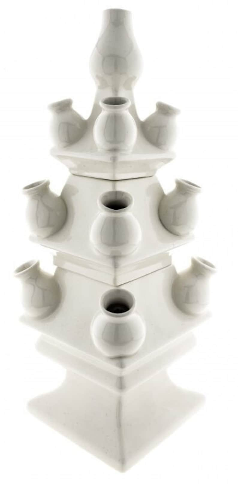 Delft white tulip vase three-piece pyramid style, tulipiere image 3